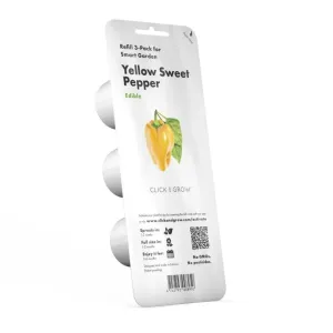 Emballage du lot de 3 recharges Click & Grow Smart Garden Yellow Sweet Pepper avec image de poivron