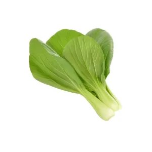 Tres hojas frescas de pak choi (bok choy) para Click & Grow, sobre un fondo blanco
