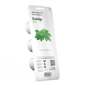 Lot de 3 recharges d’herbe à chat Click & Grow Smart Garden avec illustration de feuille verte sur un emballage blanc