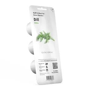 Envase del pack de 3 recambios de eneldo para Click & Grow Smart Garden, con ilustración de eneldo y detalles del producto