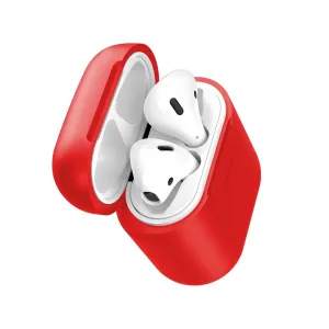 Funda de silicona roja Baseus para AirPods, abierta, con auriculares blancos en el interior, que protege los AirPods de arañazos