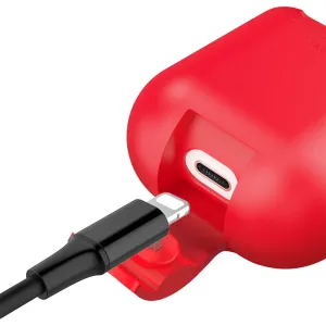 Funda de silicona roja Baseus para estuche de AirPods, con el cable de carga insertado, para protección contra arañazos