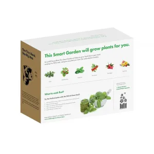 Emballage du kit de démarrage Click & Grow Smart Garden 3 avec capsules de basilic et visuels de jardinage d’intérieur