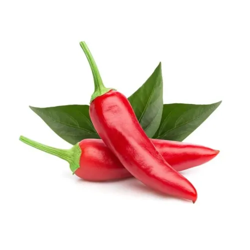 Tre röda chilipeppar med gröna stjälkar och blad för Click & Grow Smart Garden Chili Pepper-påfyllning