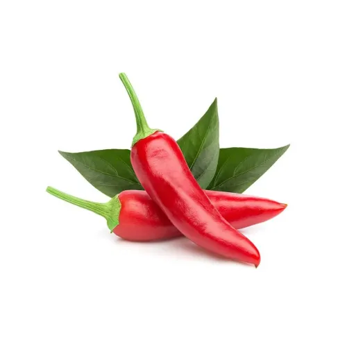 Click & Grow Red Hot Chili Pepper-kit med tre blanka röda chilifrukter och gröna blad mot vit bakgrund
