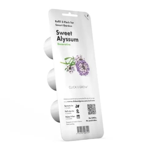 Click & Grow Sweet Alyssum Smart Garden täitepakk, 3 tk pakendis, lilla lillemotiiviga