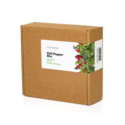 Click & Grow Chili Pepper Mix påfyllningsförpackning med plantkapslar med lila chilipeppar, Piri Piri och Red Hot Chili Pepper