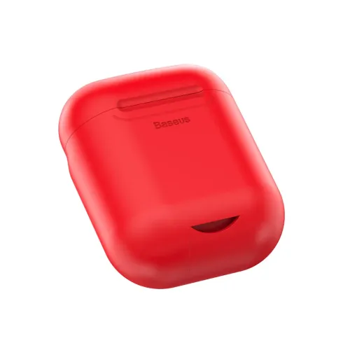 Funda de silicona roja Baseus para AirPods, con ajuste protector, costura en la tapa y recorte frontal